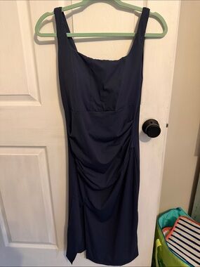HALARA Navy Midi Square-Neck Sheath Dress